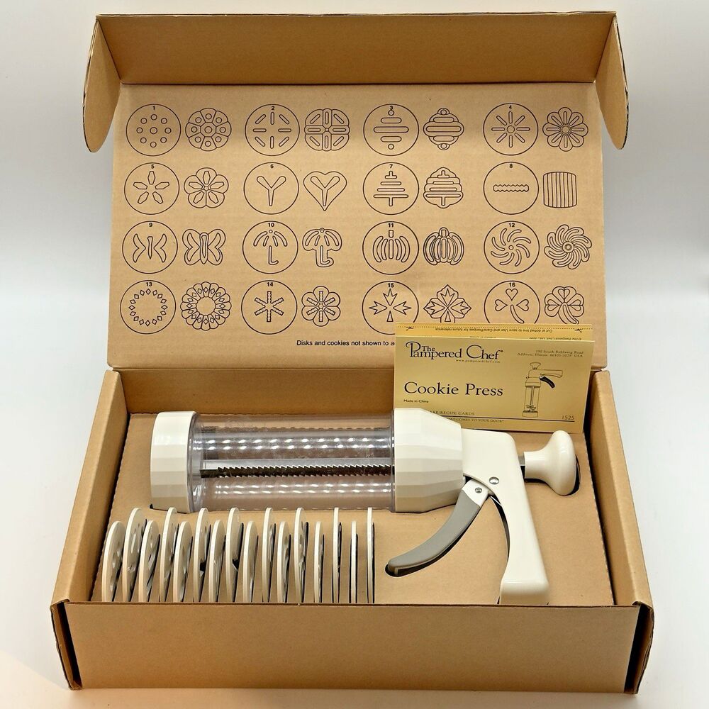 The Pampered Chef Cookie Press Set with 16 Discs - Model 1525 - Holiday Cookies